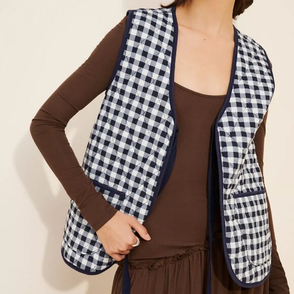 #27 NWT Free People Claudine Quilted Vest in Navy Gingham - Picture 3 of 8